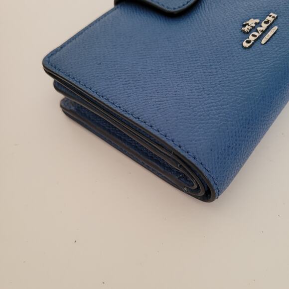 Coach Crossgrain Leather Solid Blue Zip Wallet Medium Bifold Logo Designer Fair - Picture 12 of 12